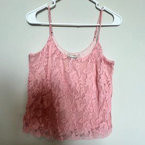 Inspired Hearts Pink Flowery Lace Crop Top V-Neck Tank Top Womens Medium